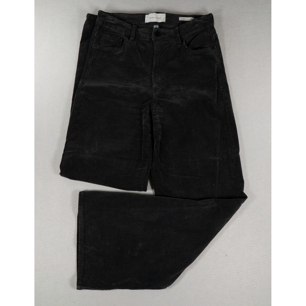 Dear John Fiona Wide Leg Corduroy Pants Black High Rise Stretch Trousers 26